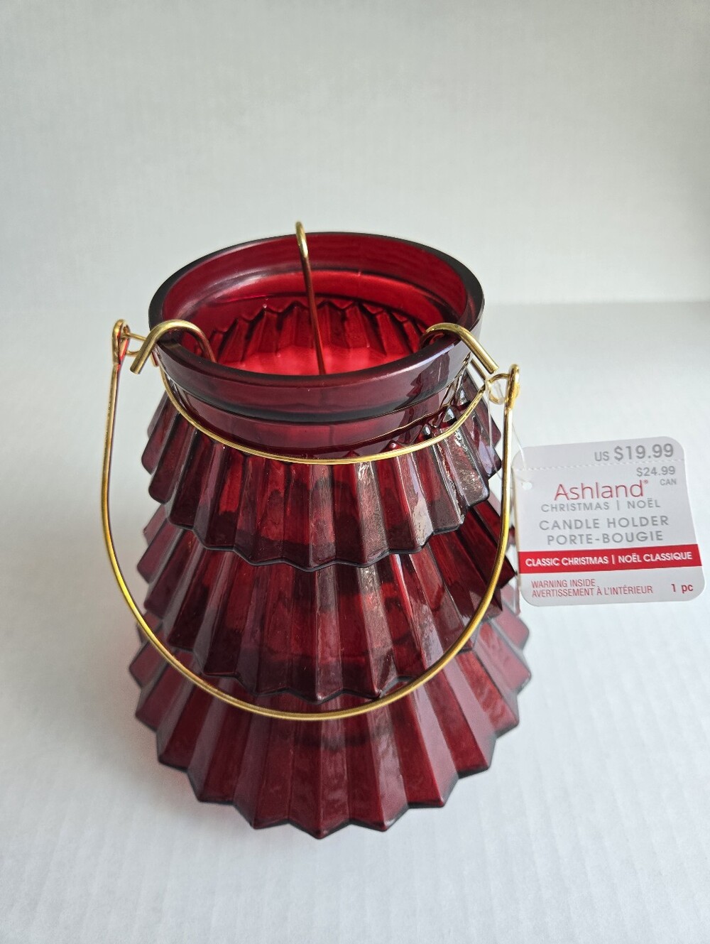 Red Christmas Tree Glass Candle Holder By Ashland - Nwt